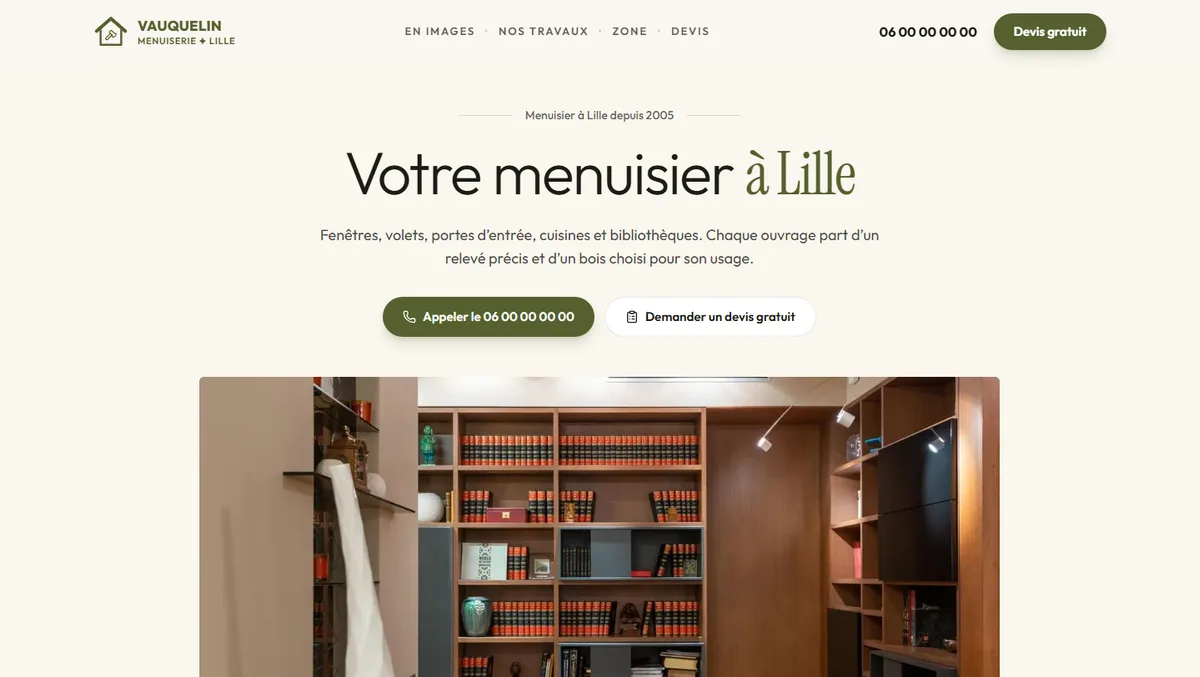 Exemple de site de menuisier à Lille, vu sur ordinateur