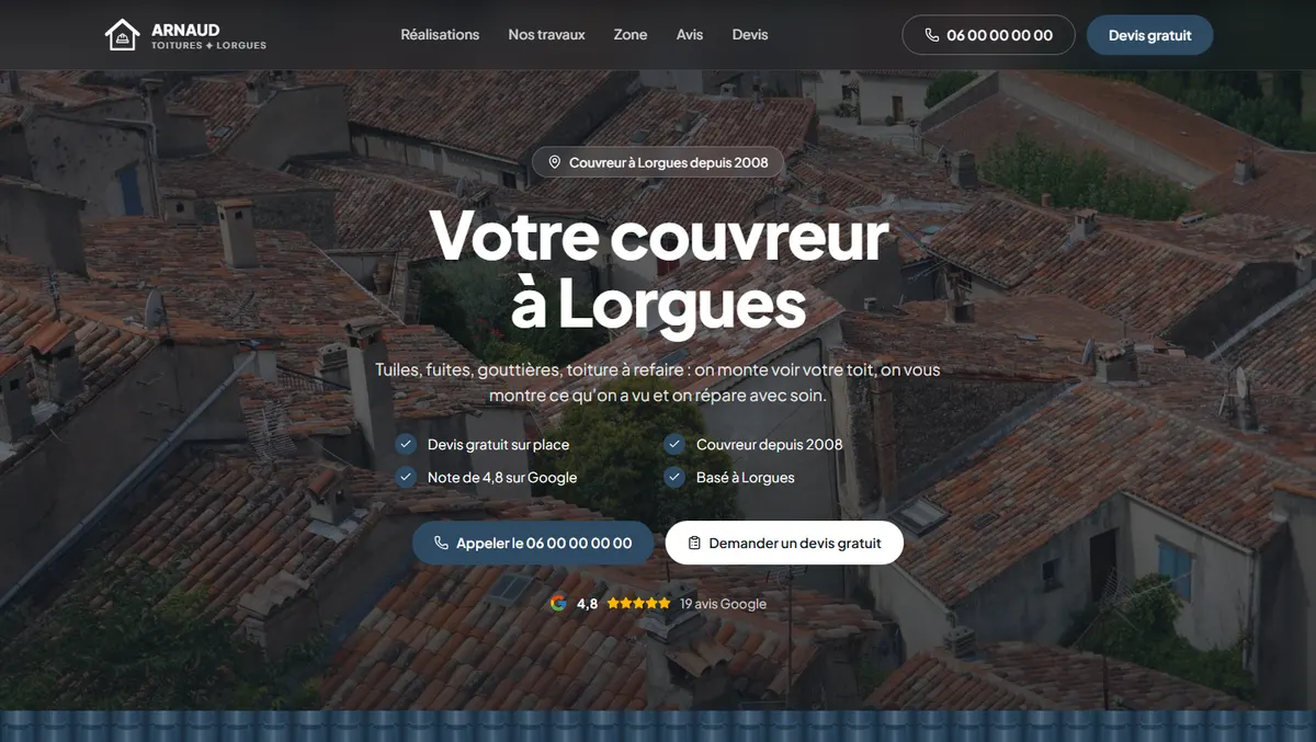 Exemple de site : couvreur à lorgues